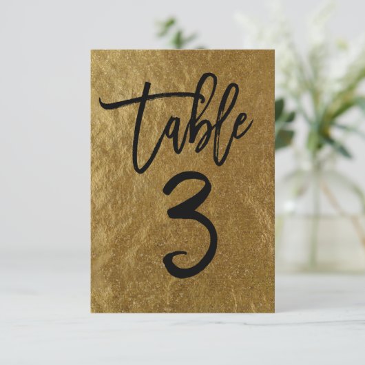 Goldleaf Foil Moderne Script-Tischnummer 3 Einladung (Stehend Vorderseite)