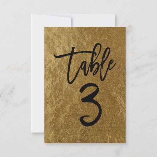 Goldleaf Foil Moderne Script-Tischnummer 3 Einladung (Rückseite)