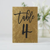 Goldleaf Foil Moderne Script-Tischnummer 4 Einladung (Stehend Vorderseite)