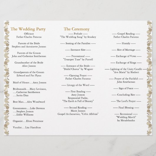 Goldleaf für das Hochzeitsprogramm (Rückseite)