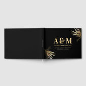 Goldleaf Greenery Black Monogram Elegant Wedding Gästebuch (Voll)