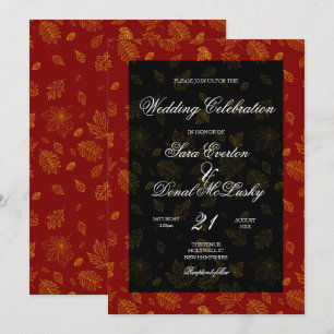 Goldleaf Rot und Schwarzer Herbst Hochzeit Einladung