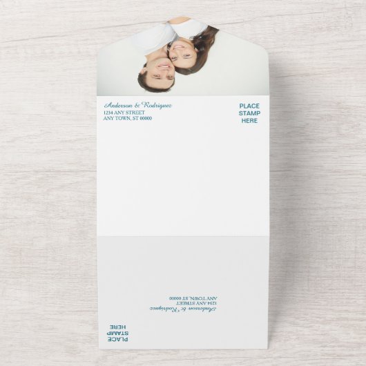 Goldleaf Swirl Aquamarin Blue Foto Template Hochze All In One Einladung (Außenbereich)