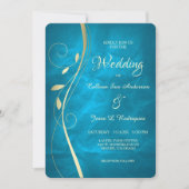 Goldleaf Swirl Aquamarin Blue Wedding Einladung (Vorderseite)