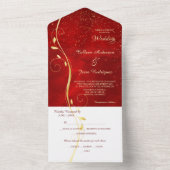 Goldleaf Swirl Dunkelrote Foto-Vorlage Hochzeit All In One Einladung (Innen Boden)