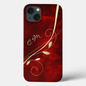 Goldleaf Swirl Rote Monogramm Case-Mate iPhone Hülle (Rückseite)