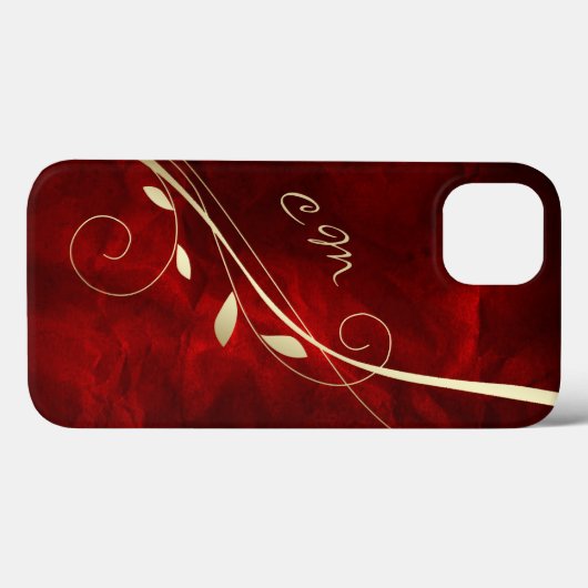 Goldleaf Swirl Rote Monogramm Case-Mate iPhone Hülle (Rückseite (Horizontal))