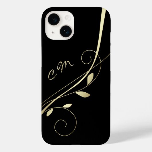 Goldleaf Swirl Schwarze Monogramm Case-Mate iPhone Hülle (Rückseite)
