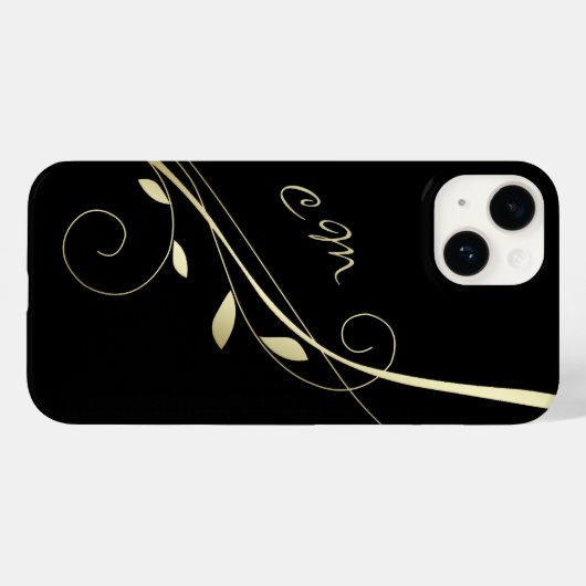 Goldleaf Swirl Schwarze Monogramm Case-Mate iPhone Hülle (Rückseite (Horizontal))