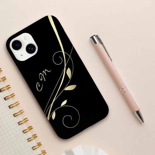 Goldleaf Swirl Schwarze Monogramm Case-Mate iPhone Hülle