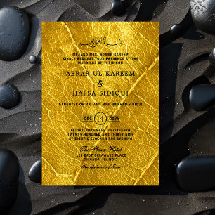 Goldleaf Textured Islamic Wedding Monogram Einladung