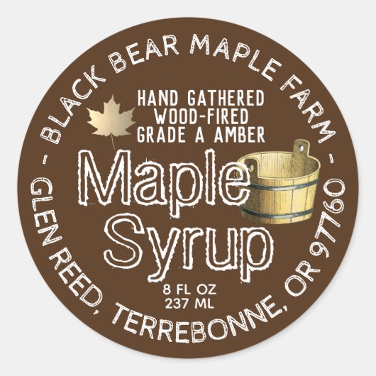 Goldleaf und Eimer Holzfeuer Ahornsirup Brown Runder Aufkleber (Vorderseite)