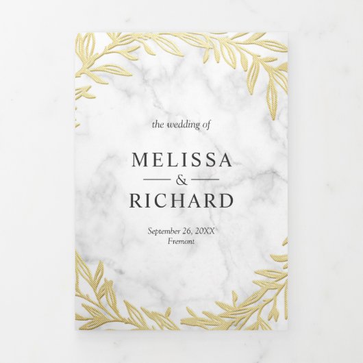 Goldleaf-Zweigstelle aus weißem Marmor bei einer H Dreifach Gefaltete Einladung (Cover)
