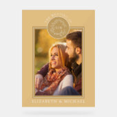 Goldleafy-Wappen Monogram-Foto Hochzeit Acrylschild (Vorderseite)