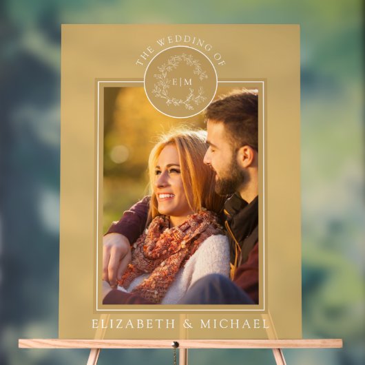 Goldleafy-Wappen Monogram-Foto Hochzeit Acrylschild (Neutral)