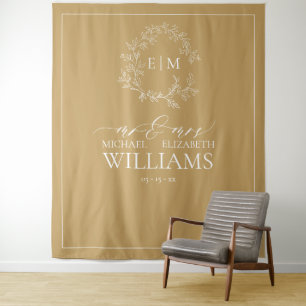 Goldleafy Wappen Monogram Wedding Foto Tapestry Wandteppich