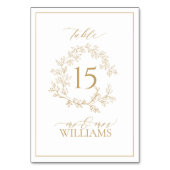 Goldleafy-Wappen Monogram Wedding Tischnummer (Vorderseite)
