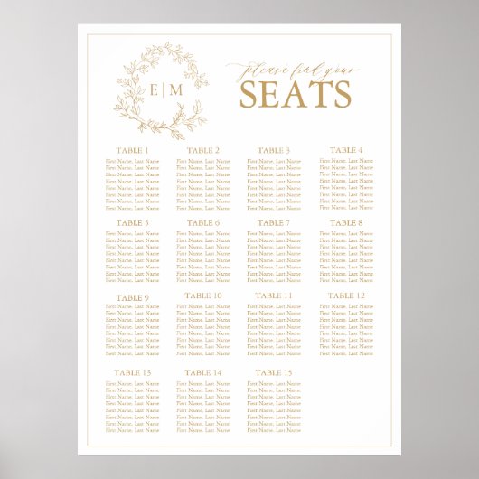 Goldleafy-Wappen-Monogramm-Hochzeitssitze Poster (Vorne)