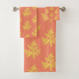 Goldleder auf dem botanischen Korallenmuster Badhandtuch Set