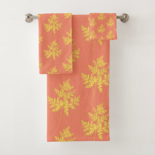 Goldleder auf dem botanischen Korallenmuster Badhandtuch Set