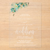 Goldleder Eukalyptus Akryllische Hochzeitseinladun Acryleinladungen (Vorderseite)