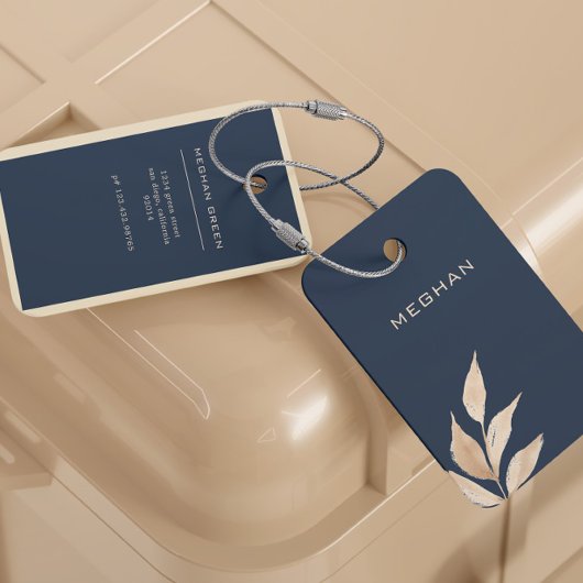 Goldleder Minimalistisch Monogram Navy Blue Gepäckanhänger