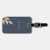 Goldleder Minimalistisch Monogram Navy Blue Gepäckanhänger (Vorderseite horizontal)