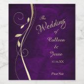 Goldleder Swirl Lila Hochzeitweiligweinlabel Weinetikett (Einzelnes Label)