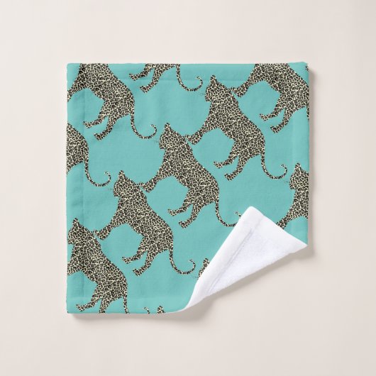 Goldleopard auf aquamarinem HandtuchSet Badhandtuch Set (Waschlappen)