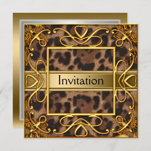 Goldleopard jeder Party Einladung (Vorne/Hinten)