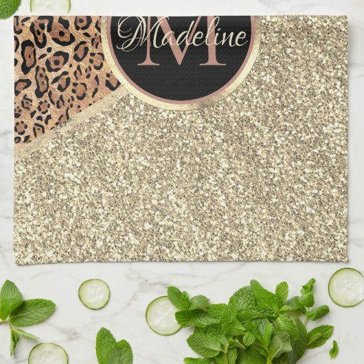 Goldleopard-Monogramm der gestrichenen Rose Gold G Geschirrtuch (Gefaltet)