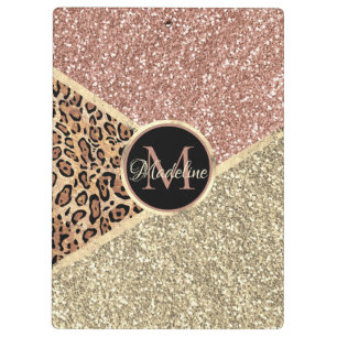 Goldleopard-Monogramm der gestrichenen Rose Gold G Klemmbrett