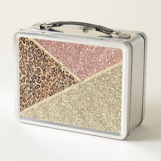 Goldleopard-Monogramm der gestrichenen Rose Gold G Metall Brotdose (Rückseite)