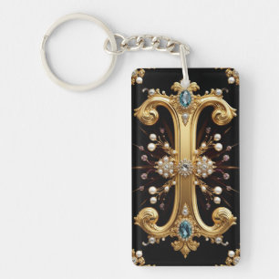 Goldletter I Monogramm mit Diamanten und Perlen Schlüsselanhänger
