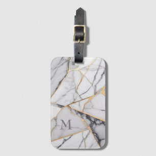 Goldlicher Akzent-Monogramm aus gebrochenem Marmor Gepäckanhänger