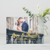 GOLDLiebe UND -DANK WEDDING %PIPE% DANKT IHNEN ZU Dankeskarte (Stehend Vorderseite)