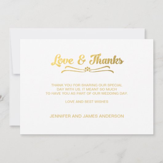 GOLDLiebe UND -DANK WEDDING %PIPE% DANKT IHNEN ZU Dankeskarte (Rückseite)