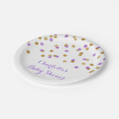 Goldlila Confetti-Baby-Duschen-Platte Pappteller (Schrägansicht)