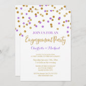 Goldlila Confetti-Verlobungs-Party Einladung (Vorne/Hinten)