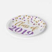 Goldlila Glitzerconfetti-Abschluss 2019 Pappteller (Schrägansicht)