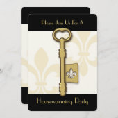 GoldLilien-Schlüssel-Haus-Erwärmung Einladung (Vorne/Hinten)