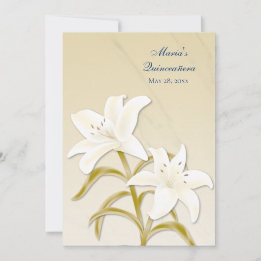 Goldlilien u. Marine-Blau Quinceañera Einladung (Rückseite)