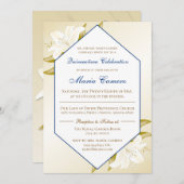 Goldlilien u. Marine-Blau Quinceañera Einladung (Vorne/Hinten)