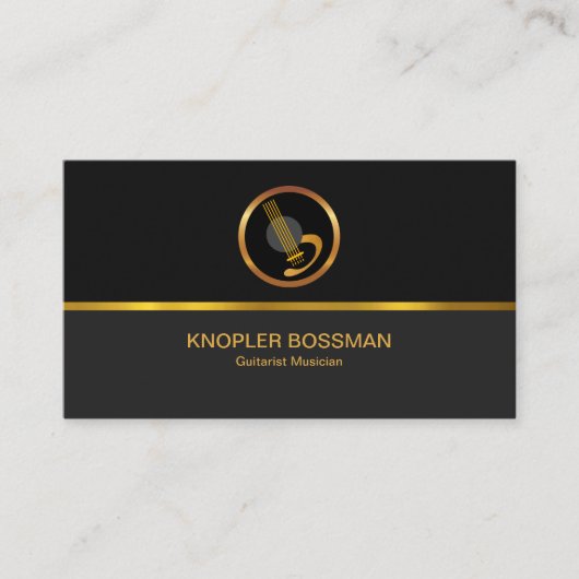 Goldlinie Schwarz-graue Spalten-noble Goldgitarre Visitenkarte (Vorderseite)