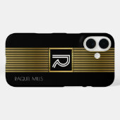 Goldlinien Monogramm / mit Monogramm schwarz Case-Mate iPhone Hülle (Rückseite (Horizontal))