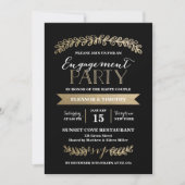 Goldlorbeer-schwarze Verlobungs-Party Einladung (Vorderseite)