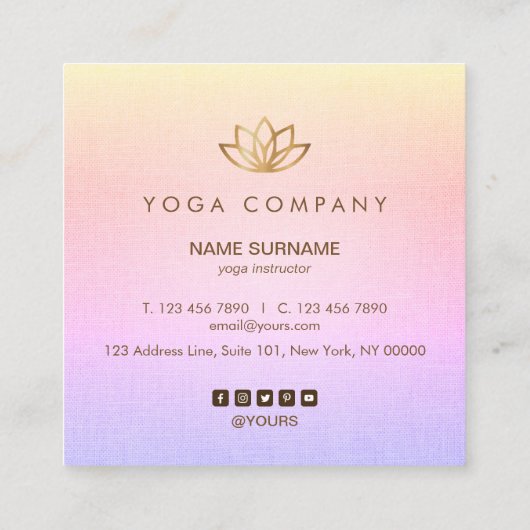 Goldlotos-Yoga-Rosa-lila quadratische Quadratische Visitenkarte (Rückseite)