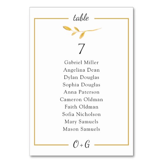 Goldluftiger Zweig. Klassische Hochzeitstabelle Tischnummer (Vorderseite)