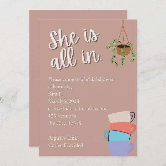 Goldmädchen-Brautparty Einladung (Vorne/Hinten)