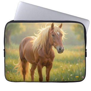 Goldmähnenpferd Wildblumenwiese Laptopschutzhülle